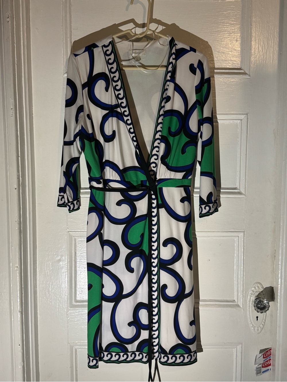 Dress Barn White Green & Blue Swirl Wrap Dress